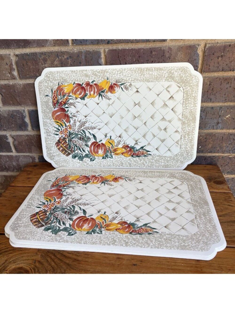 Vtg Town & Country Fall Harvest Placemats Pumpkins Wheat Set Of 6 Vinyl
